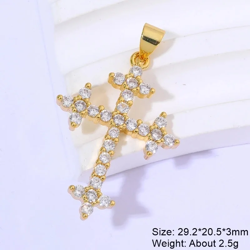 Classic Style Streetwear Cross Copper Plating Inlay Zircon 18k Gold Plated Charms