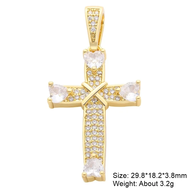 Classic Style Streetwear Cross Copper Plating Inlay Zircon 18k Gold Plated Charms