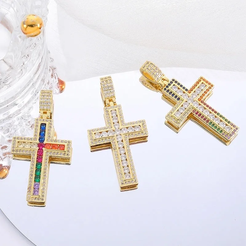 Classic Style Streetwear Cross Copper Plating Inlay Zircon 18k Gold Plated Charms