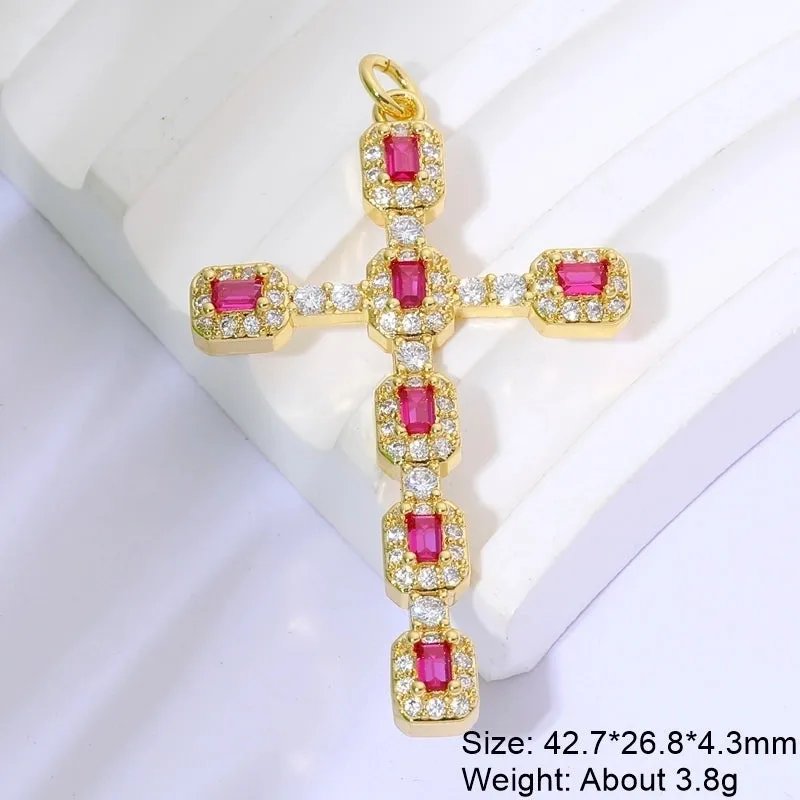 Classic Style Streetwear Cross Copper Plating Inlay Zircon 18k Gold Plated Charms