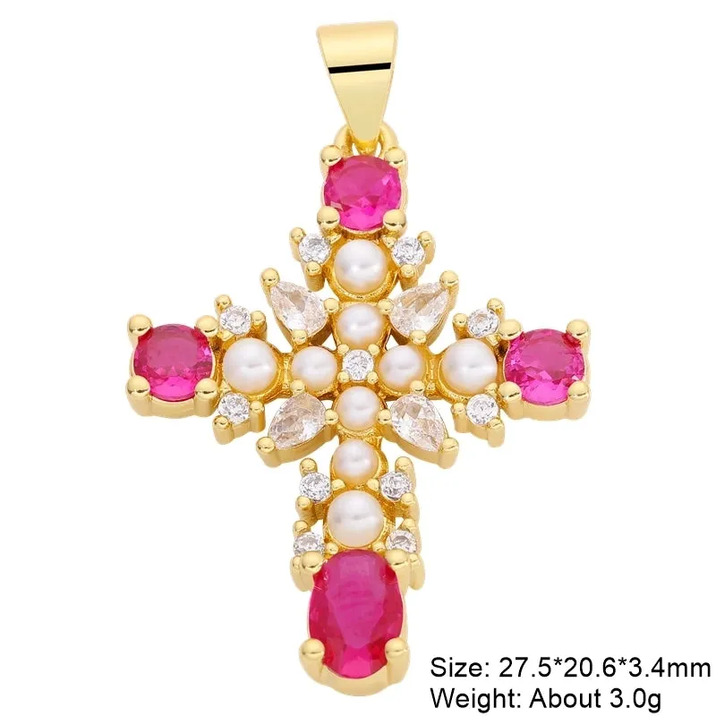 Classic Style Streetwear Cross Copper Plating Inlay Zircon 18k Gold Plated Charms