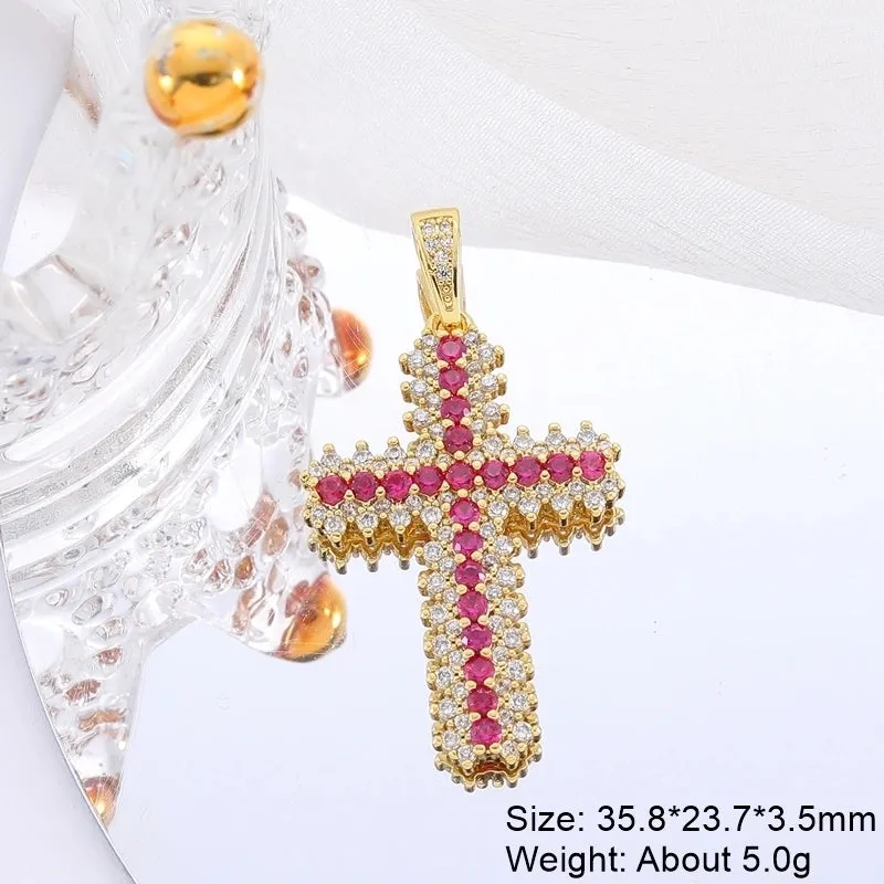 Classic Style Streetwear Cross Copper Plating Inlay Zircon 18k Gold Plated Charms