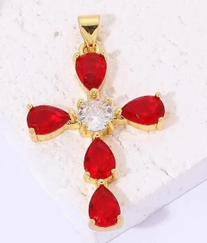 Classic Style Streetwear Cross Copper Plating Inlay Zircon 18k Gold Plated Charms