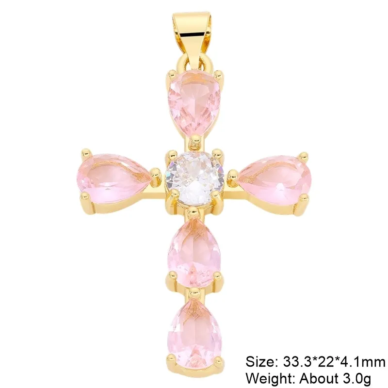 Classic Style Streetwear Cross Copper Plating Inlay Zircon 18k Gold Plated Charms