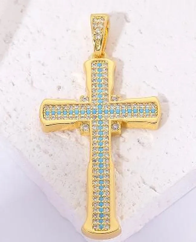 Classic Style Streetwear Cross Copper Plating Inlay Zircon 18k Gold Plated Charms