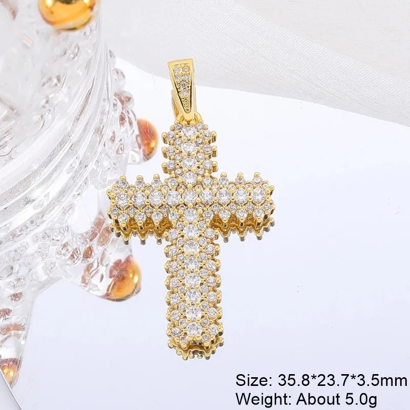 Classic Style Streetwear Cross Copper Plating Inlay Zircon 18k Gold Plated Charms