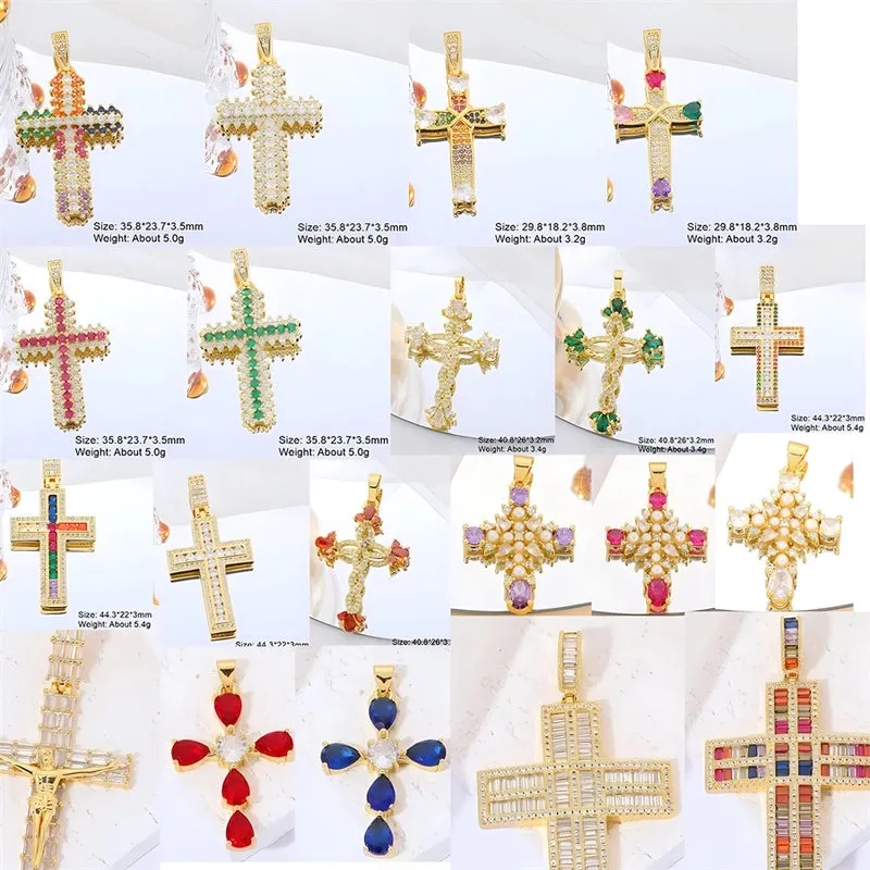 Classic Style Streetwear Cross Copper Plating Inlay Zircon 18k Gold Plated Charms