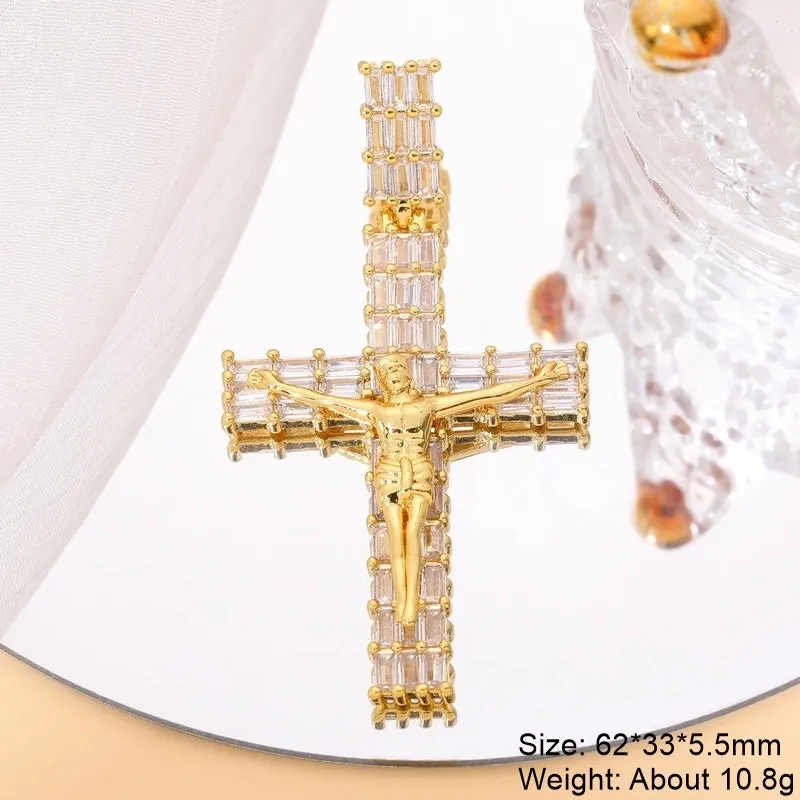 Classic Style Streetwear Cross Copper Plating Inlay Zircon 18k Gold Plated Charms