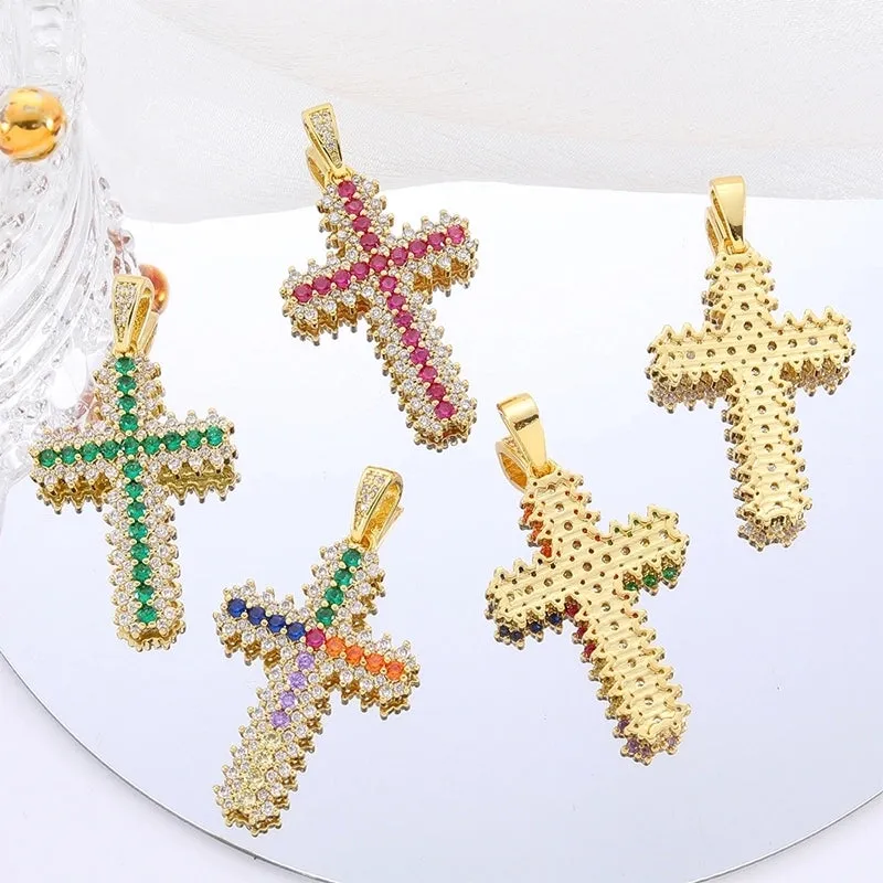 Classic Style Streetwear Cross Copper Plating Inlay Zircon 18k Gold Plated Charms