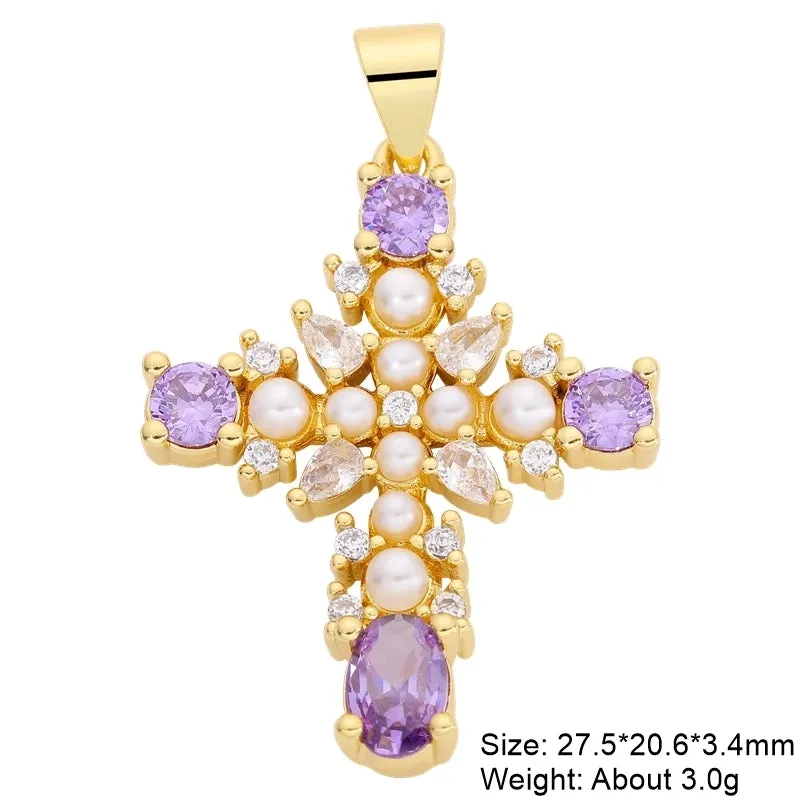 Classic Style Streetwear Cross Copper Plating Inlay Zircon 18k Gold Plated Charms