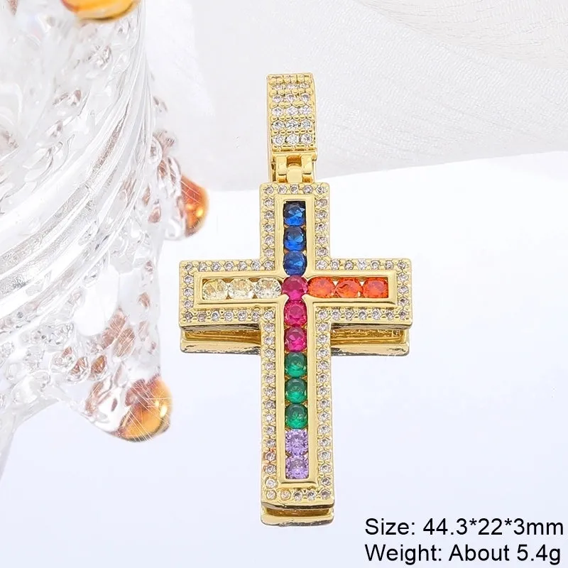 Classic Style Streetwear Cross Copper Plating Inlay Zircon 18k Gold Plated Charms