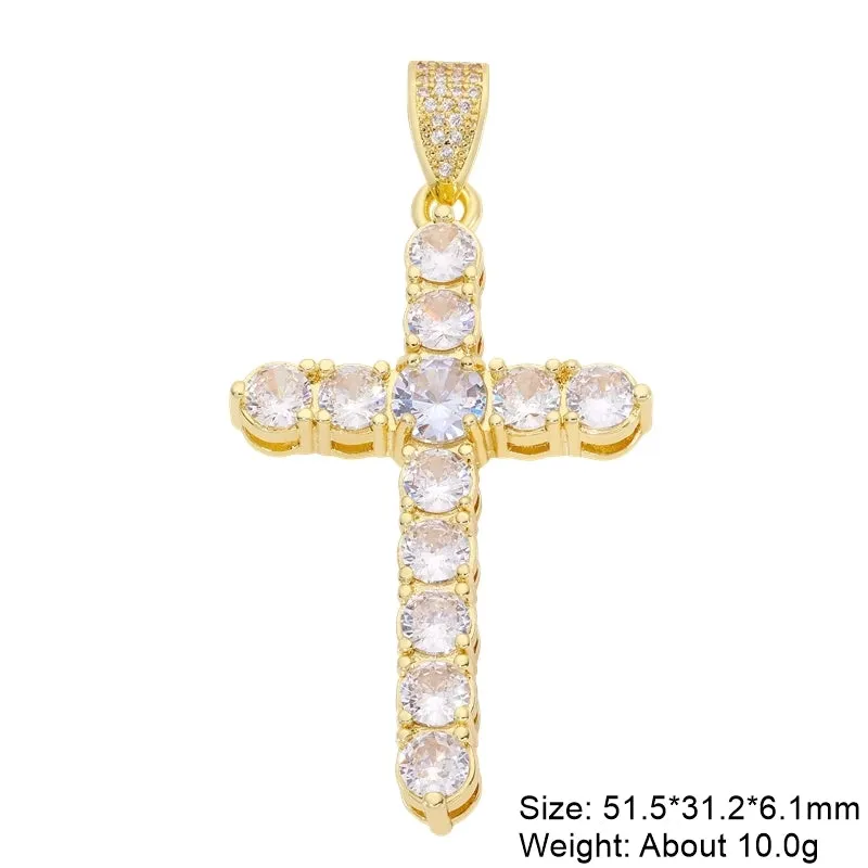 Classic Style Streetwear Cross Copper Plating Inlay Zircon 18k Gold Plated Charms