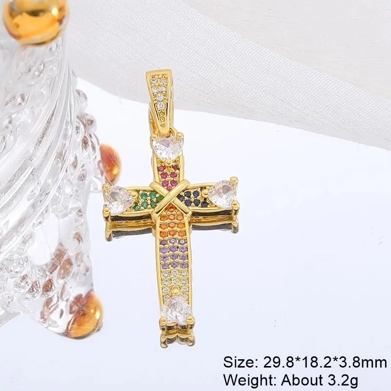 Classic Style Streetwear Cross Copper Plating Inlay Zircon 18k Gold Plated Charms