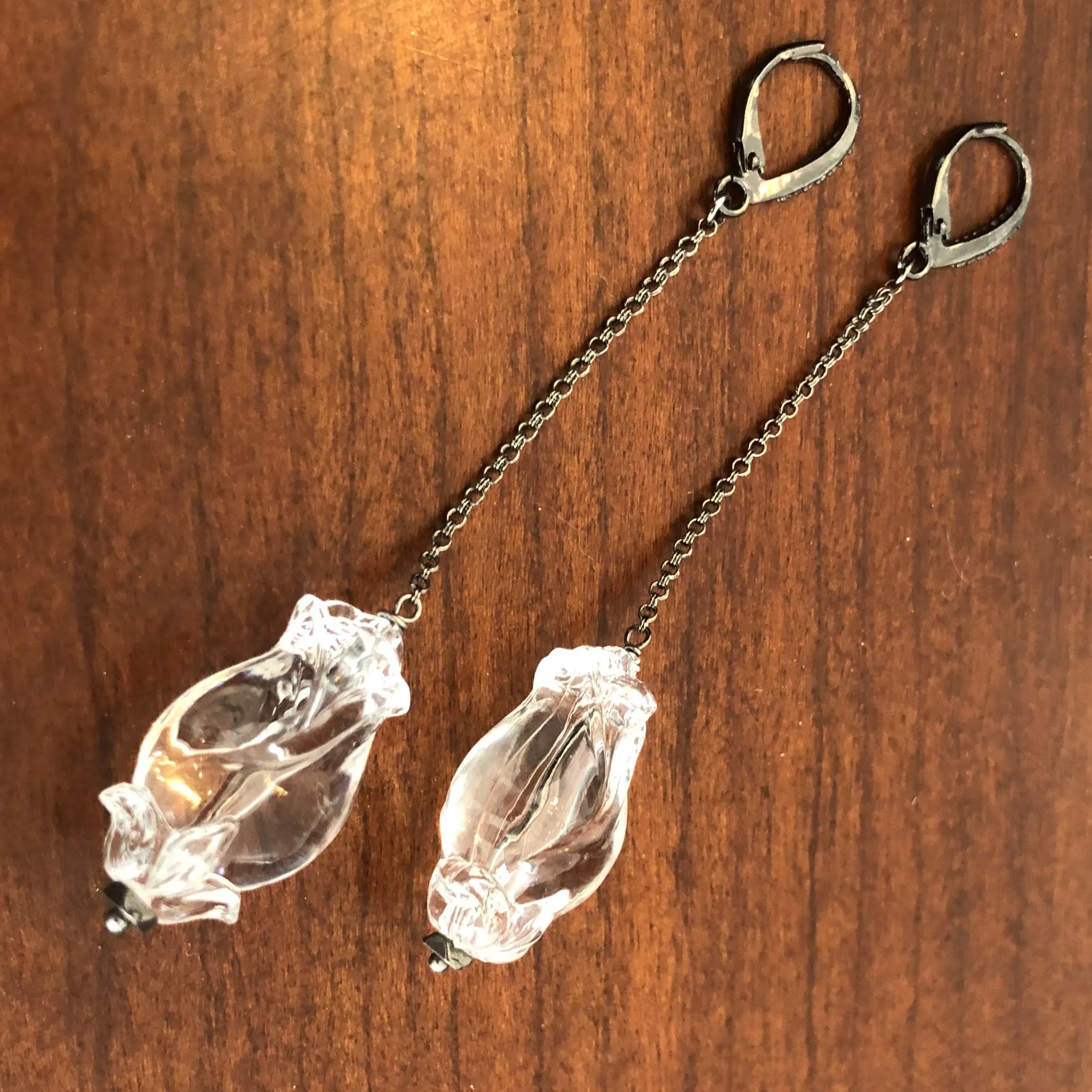 Clear Rosette Chain Drop Earrings