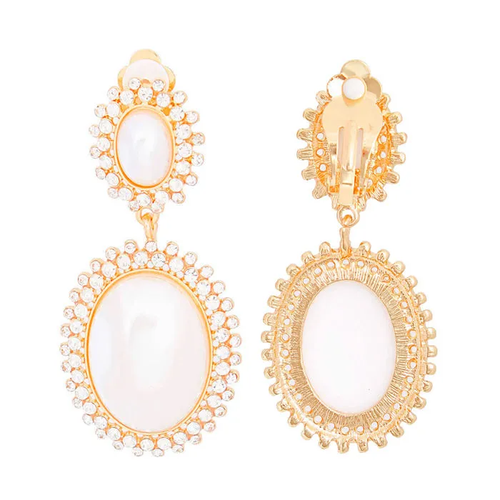 Clip On Gold Medium Pearl Halo Earrings for Women