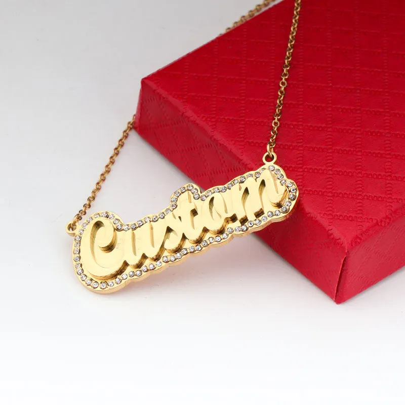 Customized double layer diamond name necklace