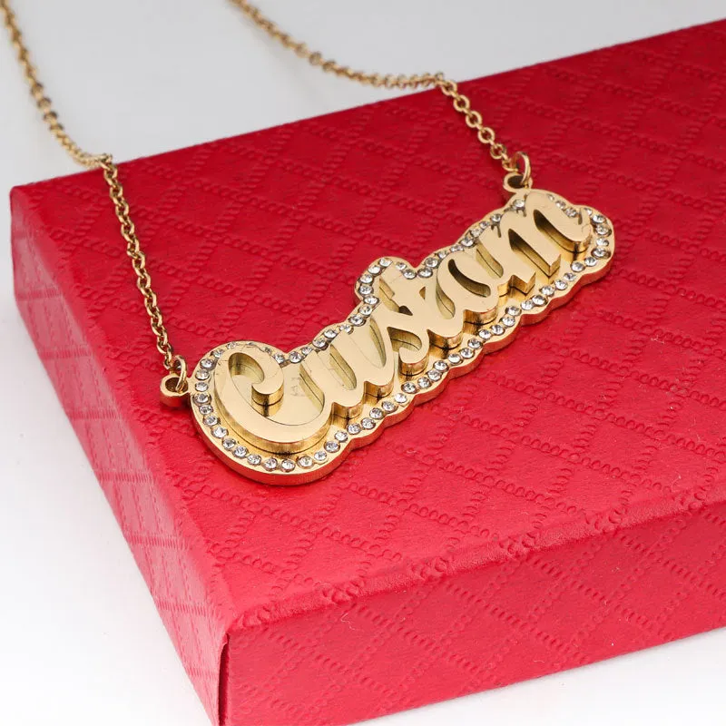 Customized double layer diamond name necklace