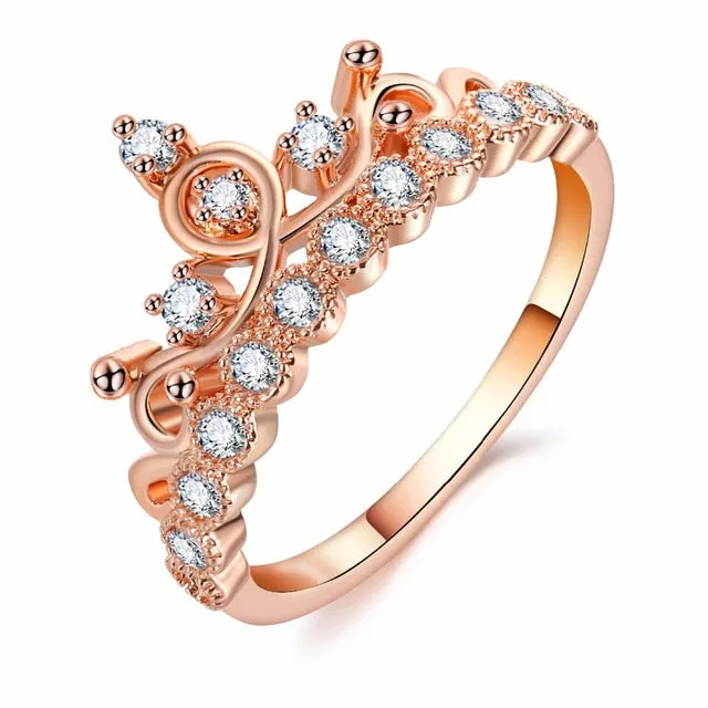 Cute Female Ladies Small Crown Zircon Ring Fashion Silver Rose Gold Wedding Ring Elegant Love Queen Engagement Rings For Women