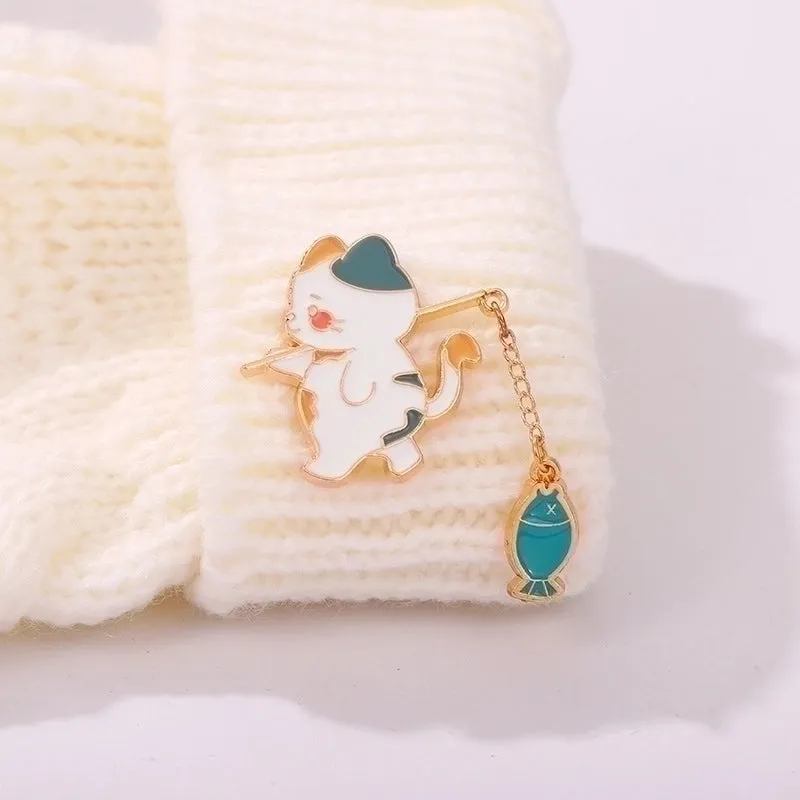 Cute Pin Cat Fish Alloy Enamel Unisex Brooches