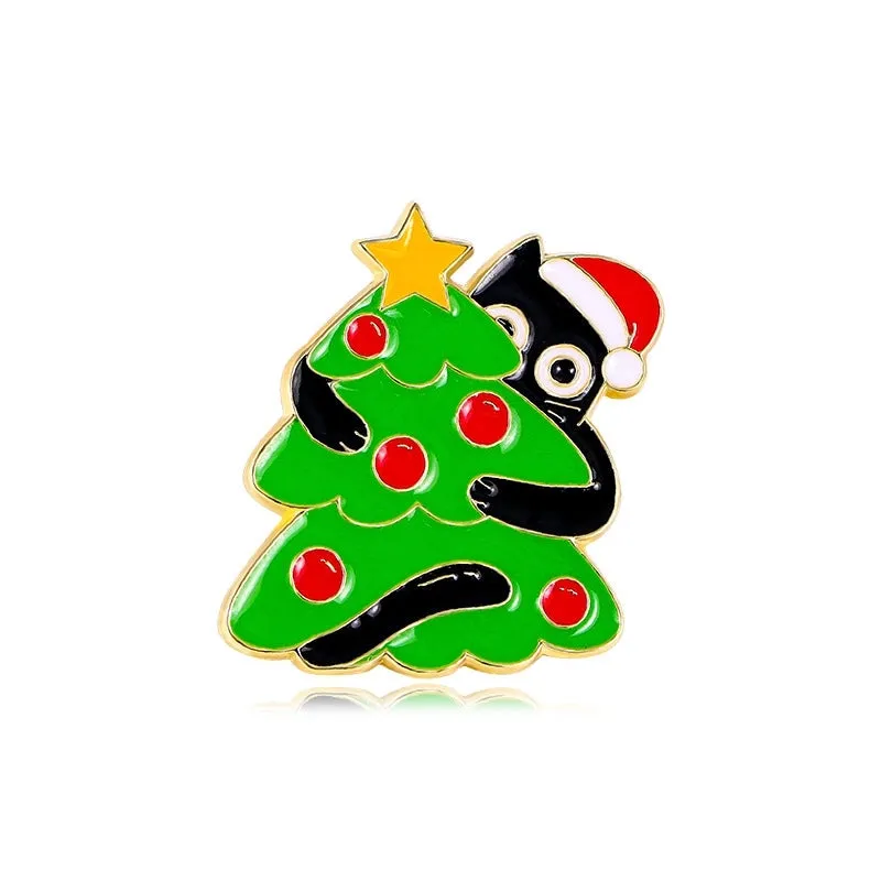 Cute Pin Christmas Tree Cat Snowflake Alloy Enamel Unisex Brooches