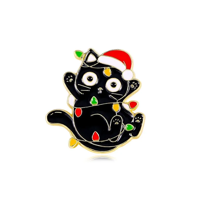 Cute Pin Christmas Tree Cat Snowflake Alloy Enamel Unisex Brooches