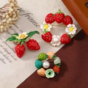 Cute Pin Strawberry Alloy Enamel Inlay Pearl Women'S Brooches