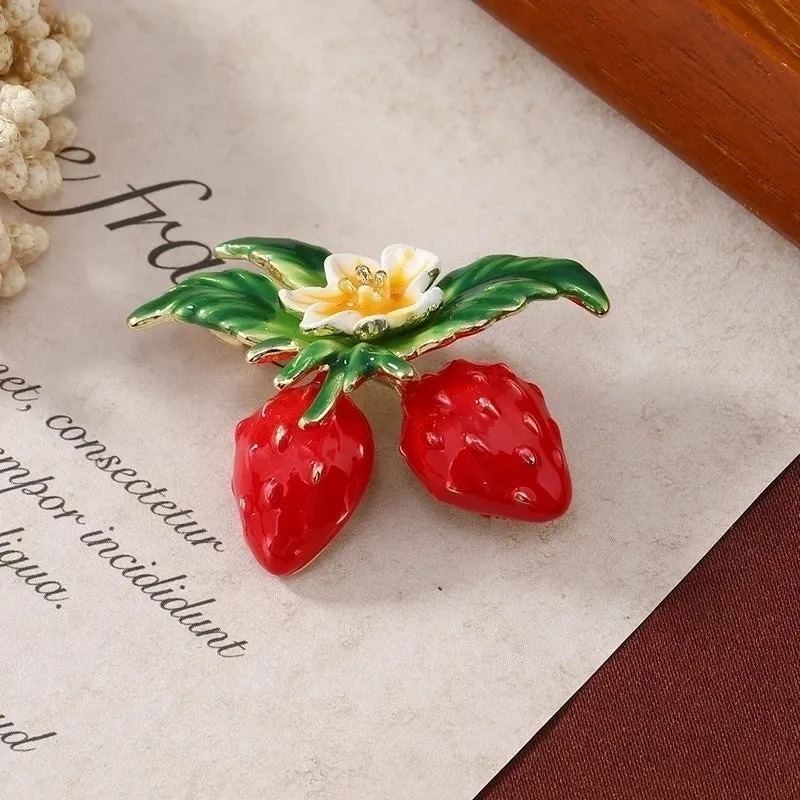 Cute Pin Strawberry Alloy Enamel Inlay Pearl Women'S Brooches