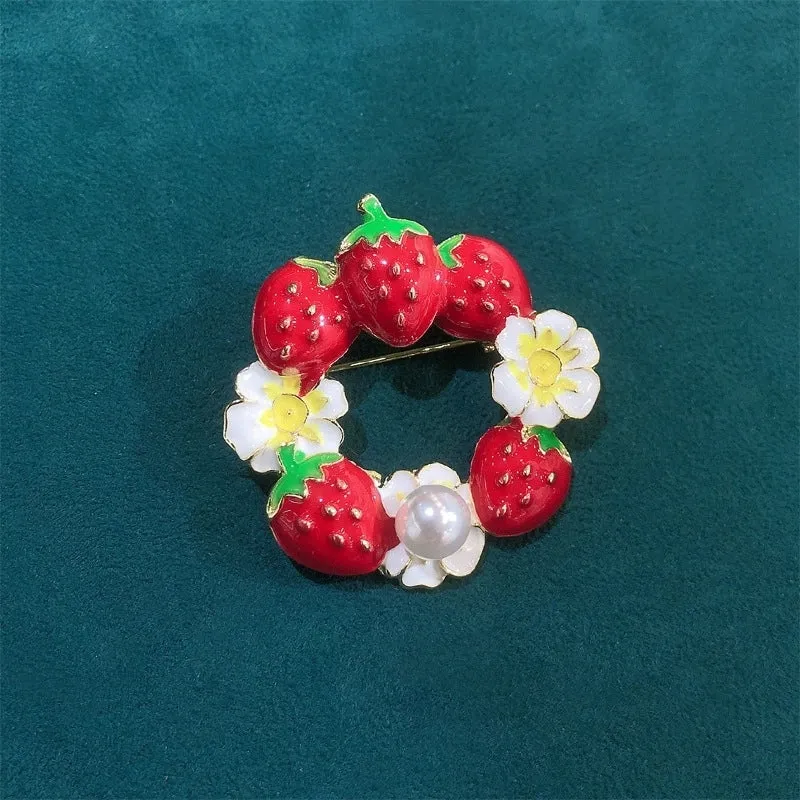 Cute Pin Strawberry Alloy Enamel Inlay Pearl Women'S Brooches