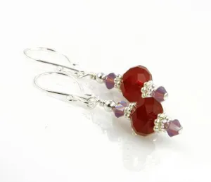 Cyclamen Opal Ruby Red Beaded Earrings