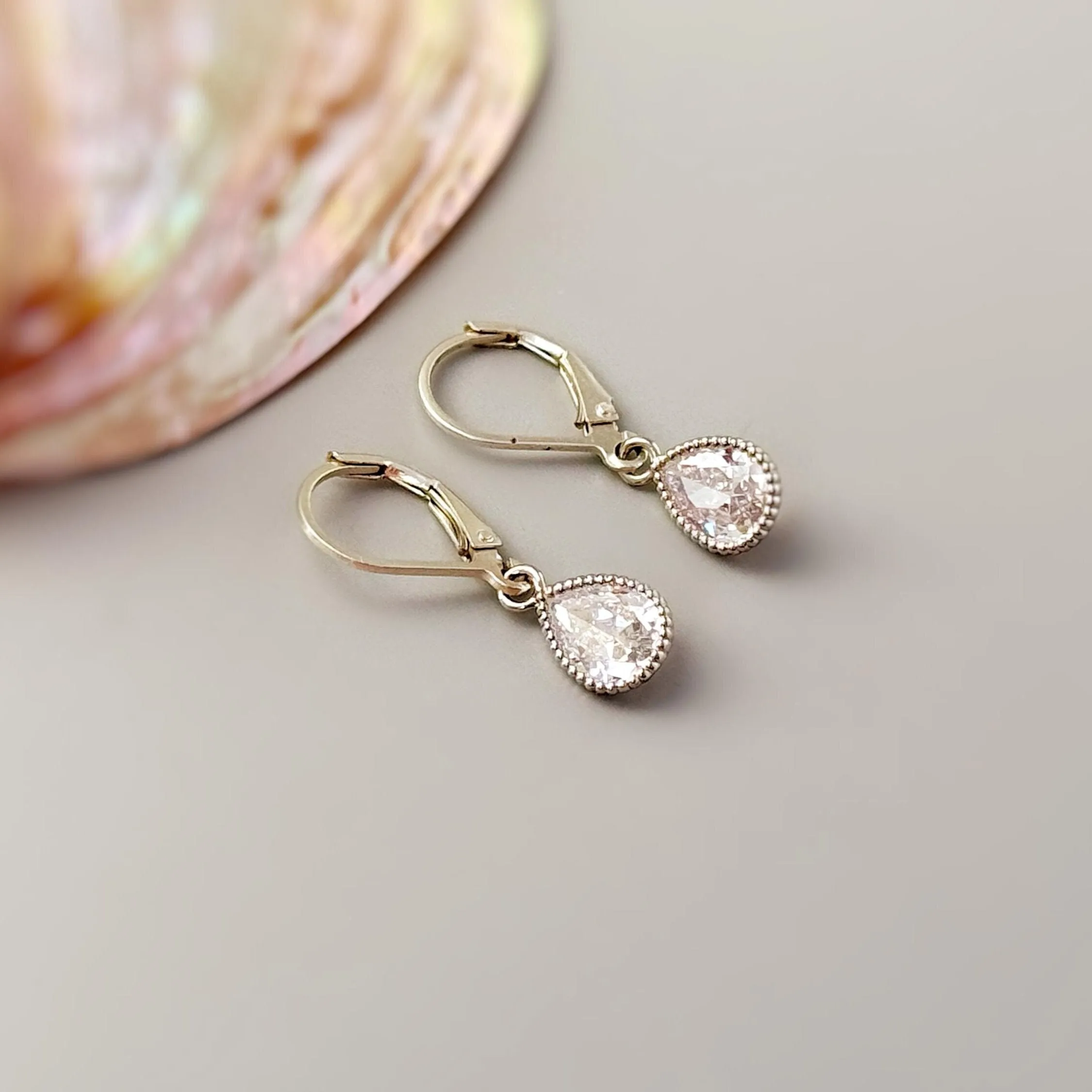 Dainty Tear Drop Crystal Earrings dangle silver, 14k gold