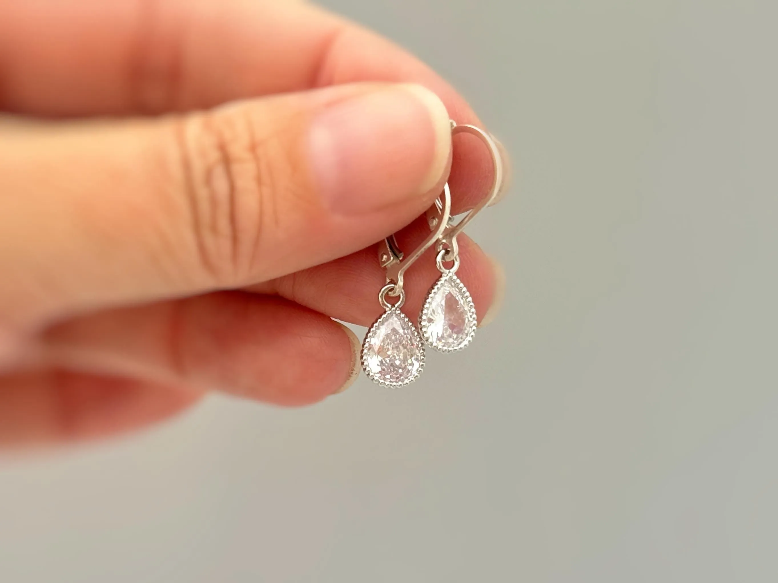 Dainty Tear Drop Crystal Earrings dangle silver, 14k gold