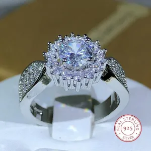 Dazzling Classic Many Prong Main White Zircon Ring -  925 Sterling Silver