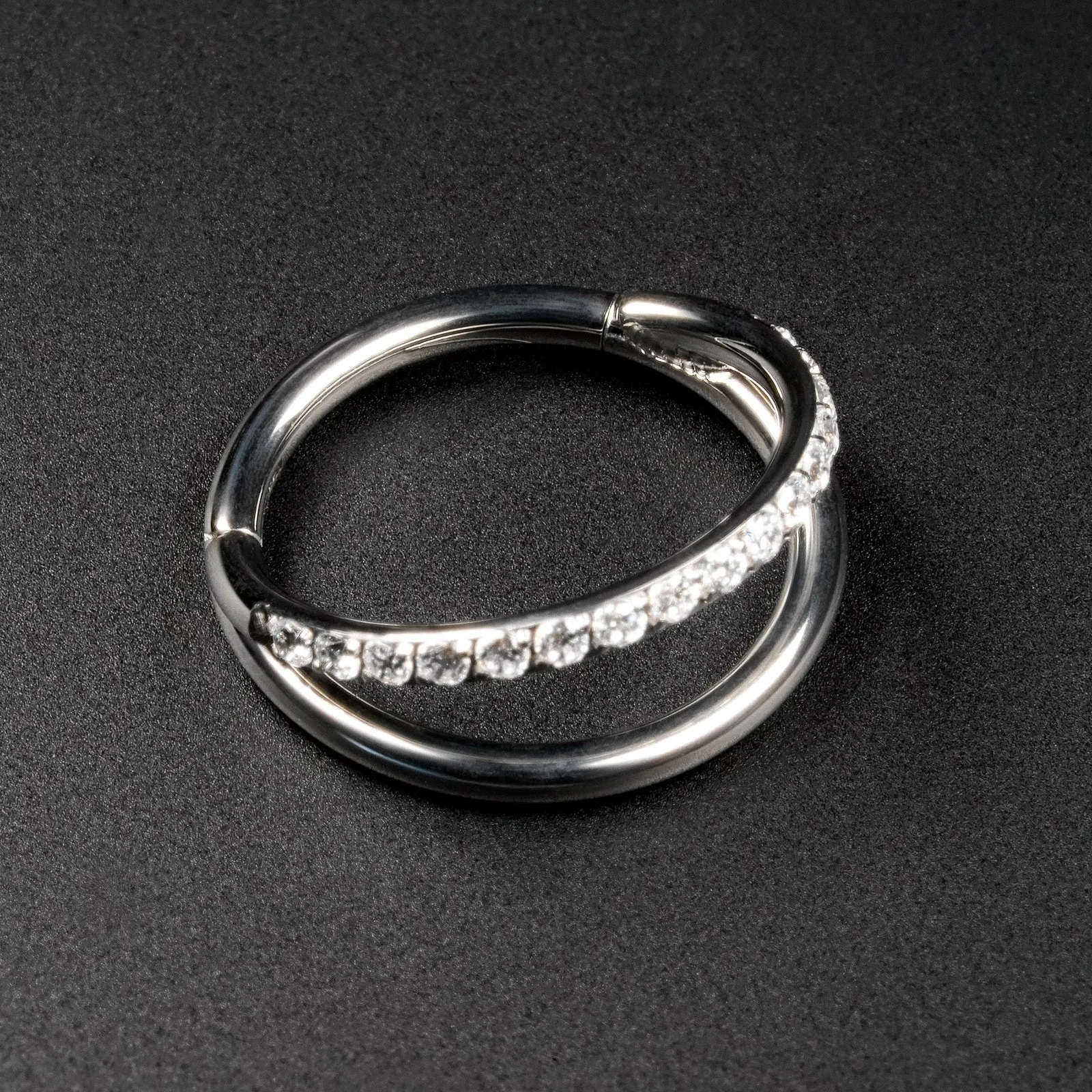 Double Hoop Single Jewelled Titanium Hinged Segment Ring