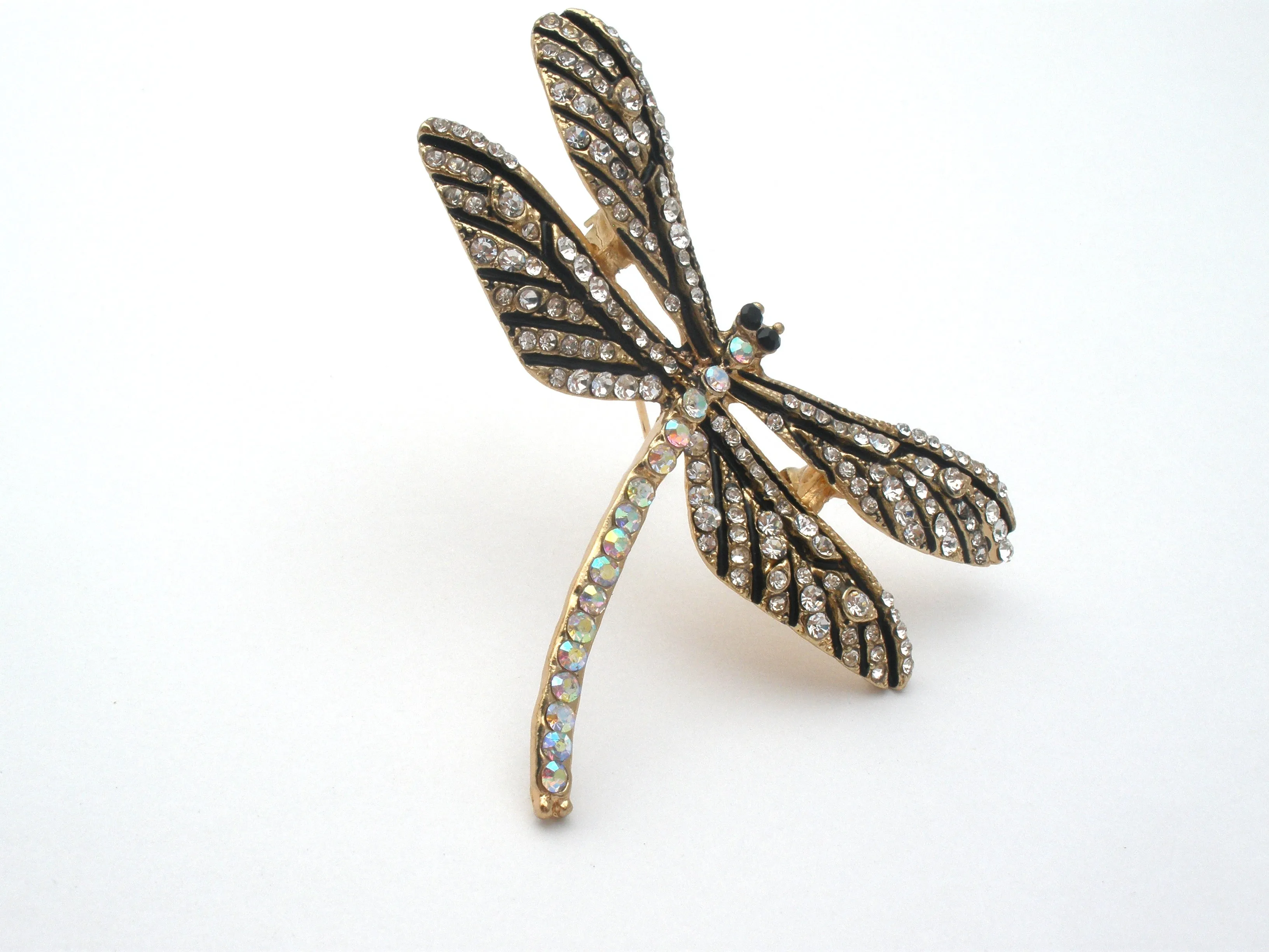 Enamel Dragonfly Brooch Pin With Rhinestones