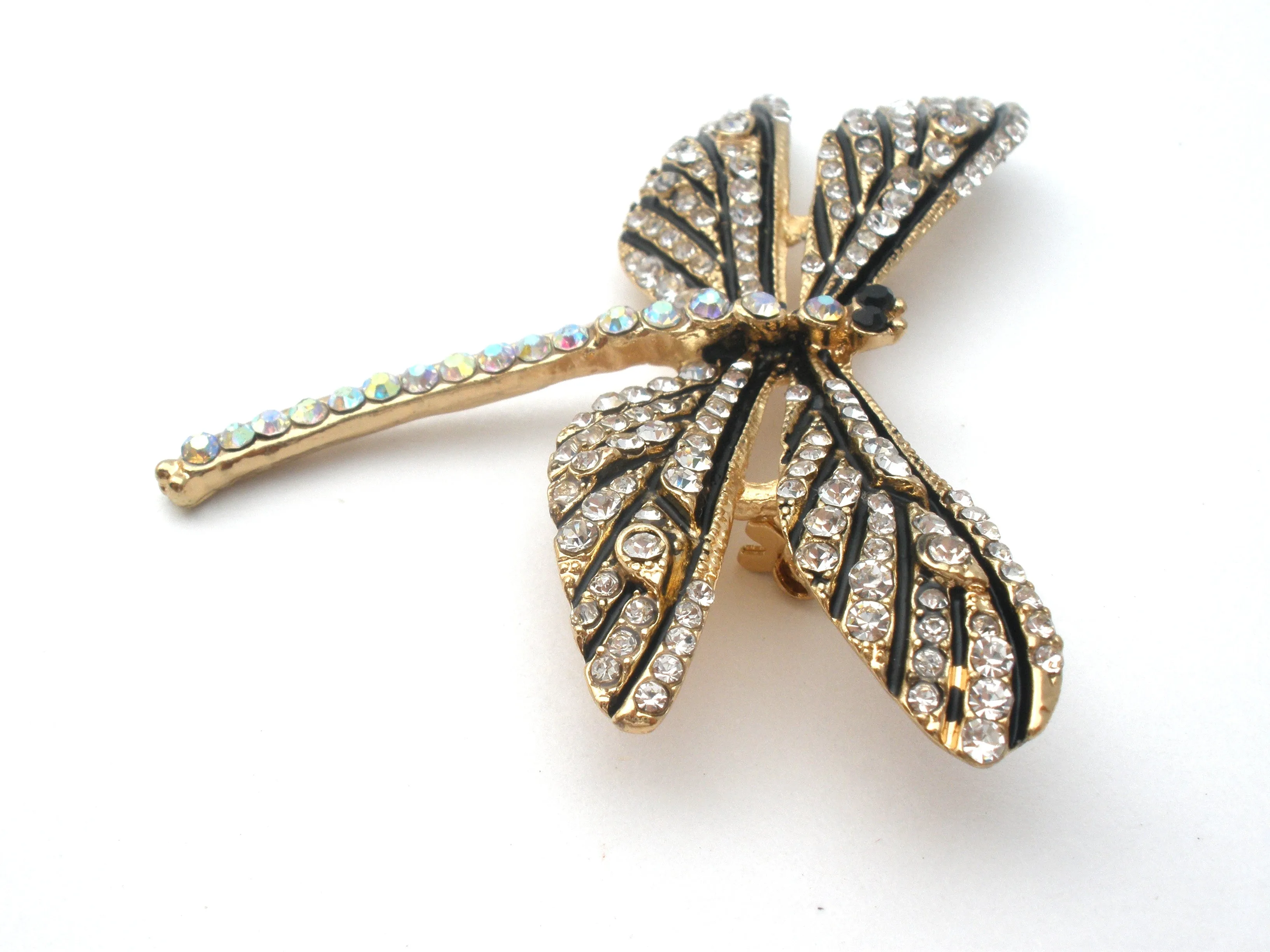 Enamel Dragonfly Brooch Pin With Rhinestones