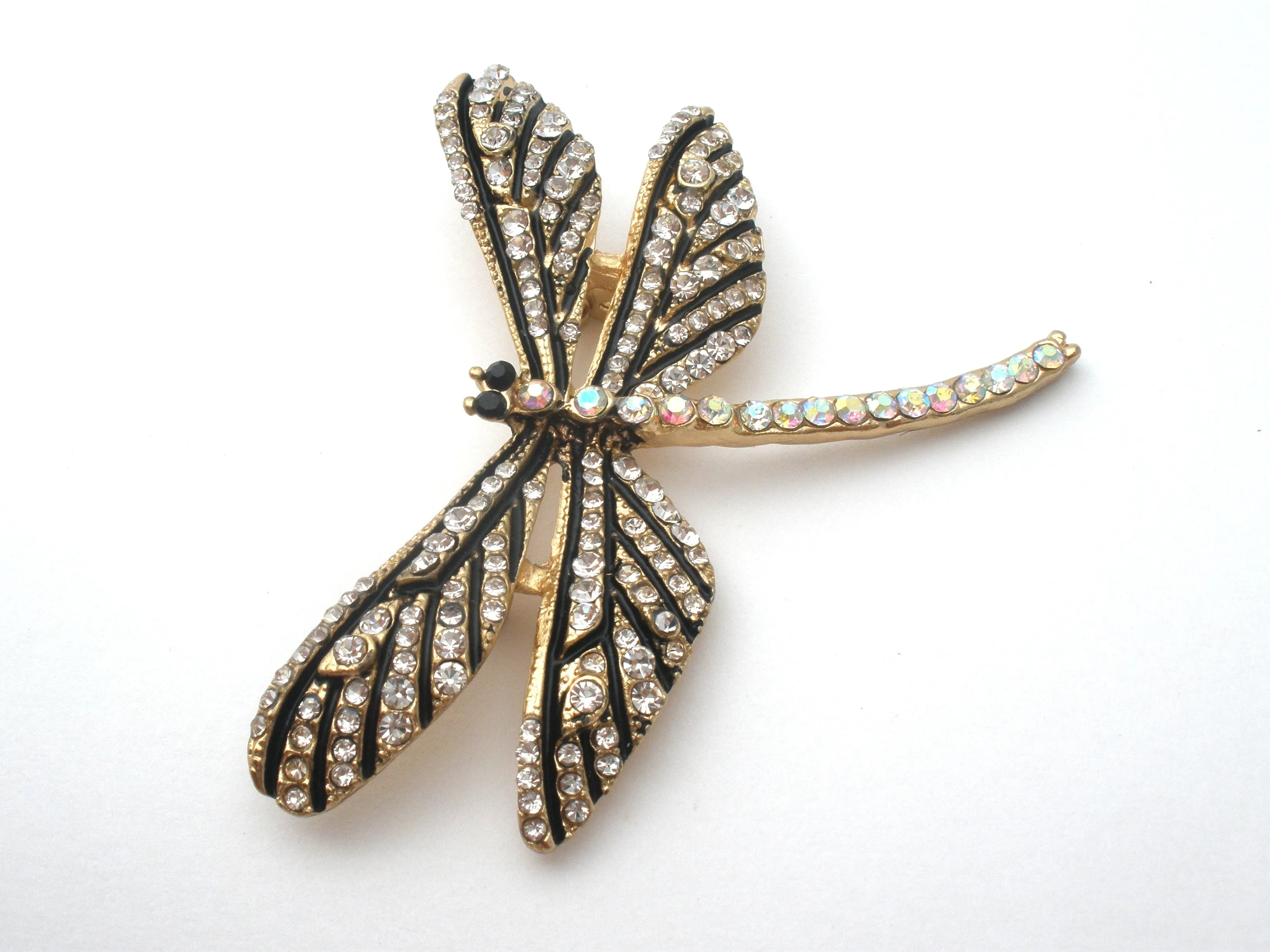 Enamel Dragonfly Brooch Pin With Rhinestones