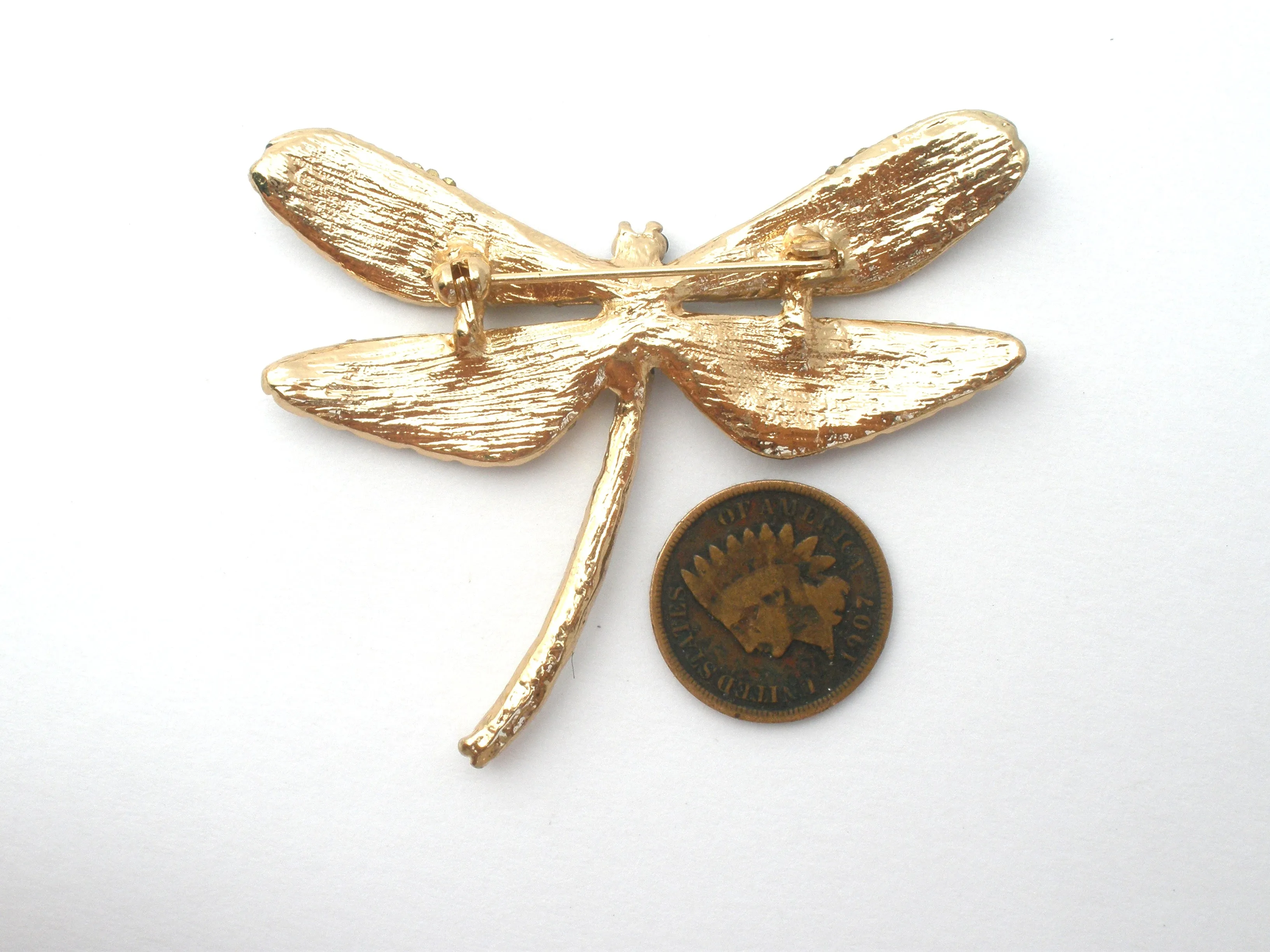 Enamel Dragonfly Brooch Pin With Rhinestones