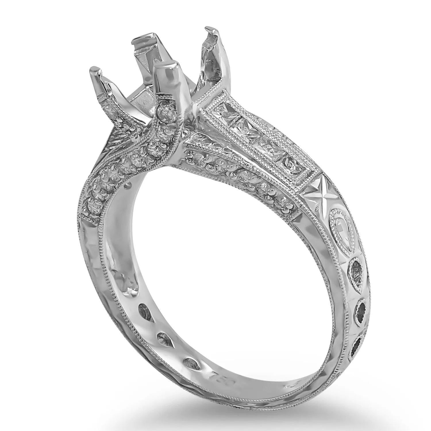 Engraved Princess-cut Diamond Semi-Mount Ring