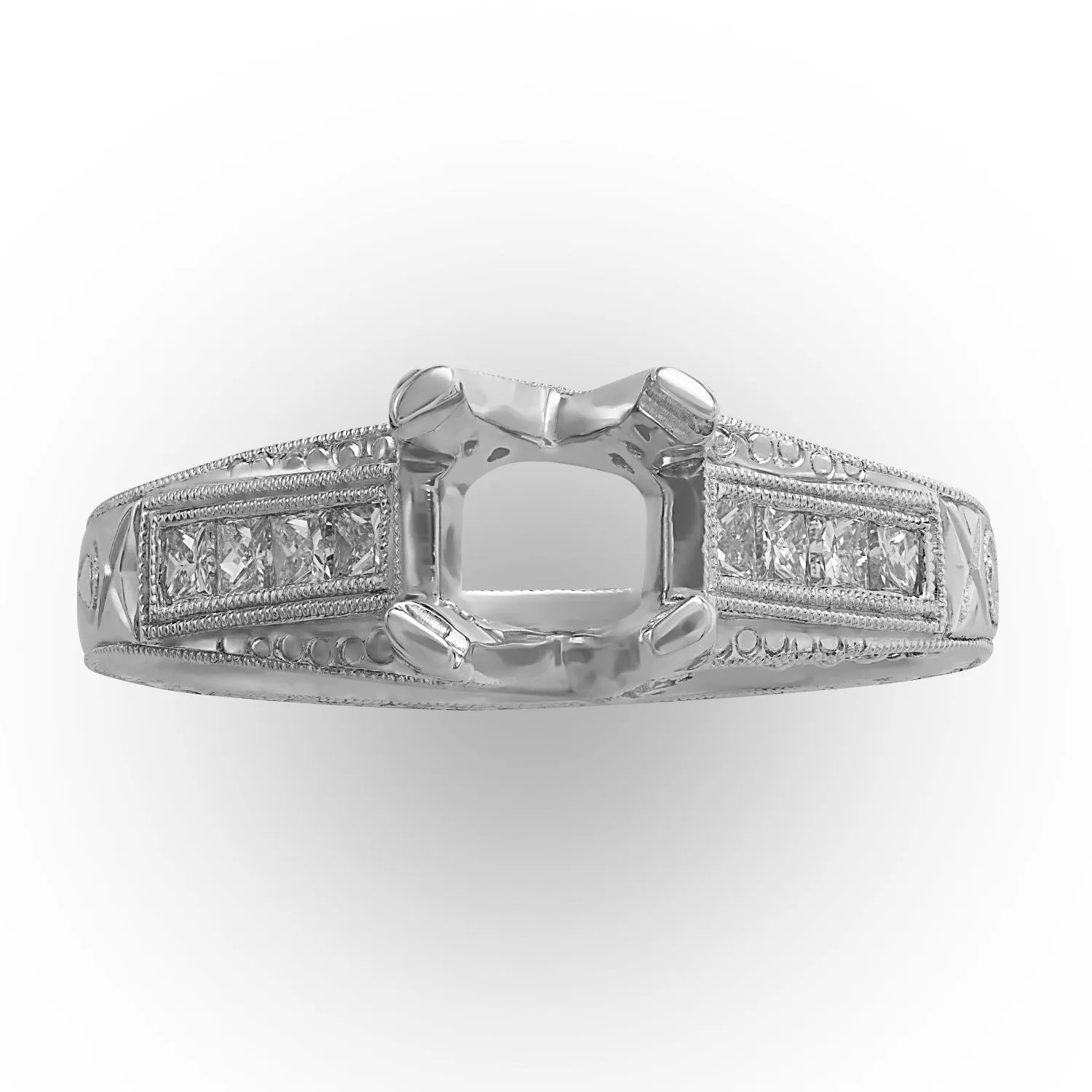 Engraved Princess-cut Diamond Semi-Mount Ring