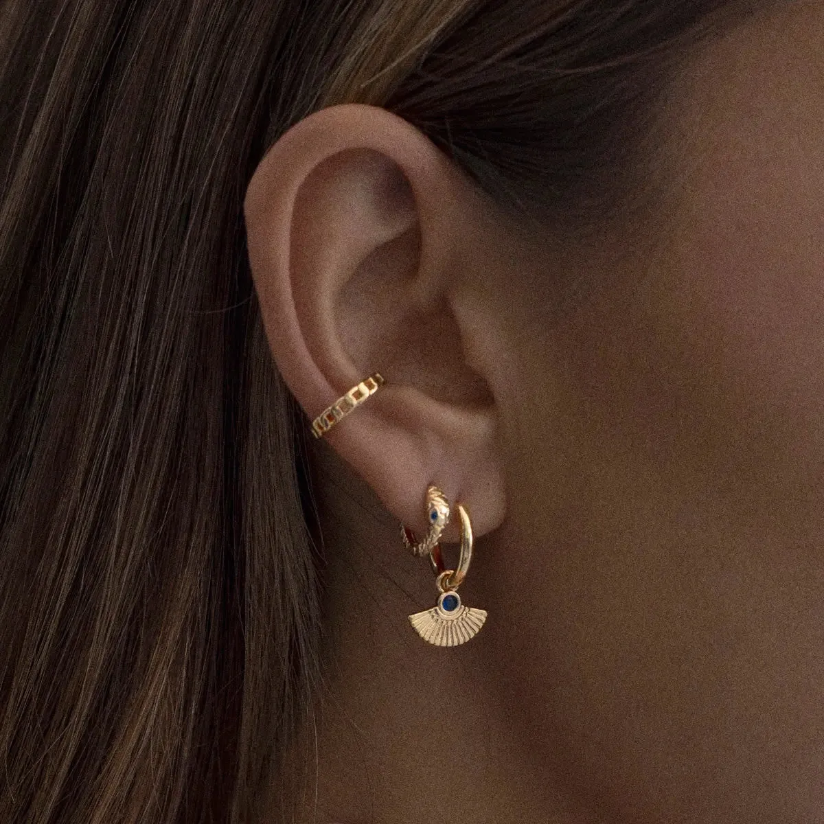 Fan with Crystal Hoop Earring