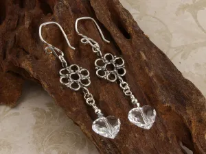 Fancy Swarovski Heart Crystal Earrings, Sterling Silver