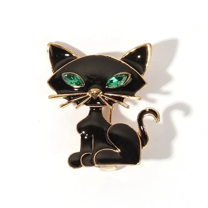 Fashion Pin Cat Alloy Enamel Inlay Rhinestones Women'S Brooches