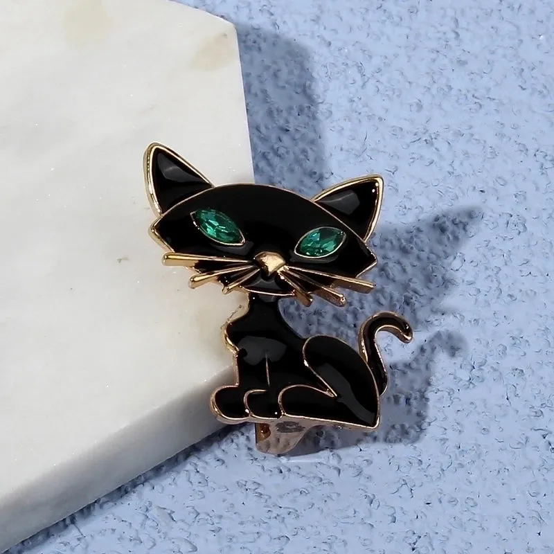 Fashion Pin Cat Alloy Enamel Inlay Rhinestones Women'S Brooches