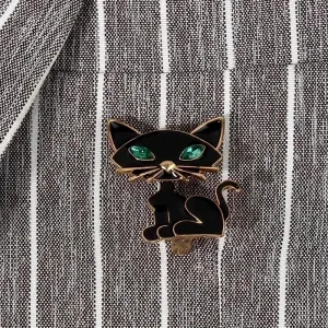 Fashion Pin Cat Alloy Enamel Inlay Rhinestones Women'S Brooches