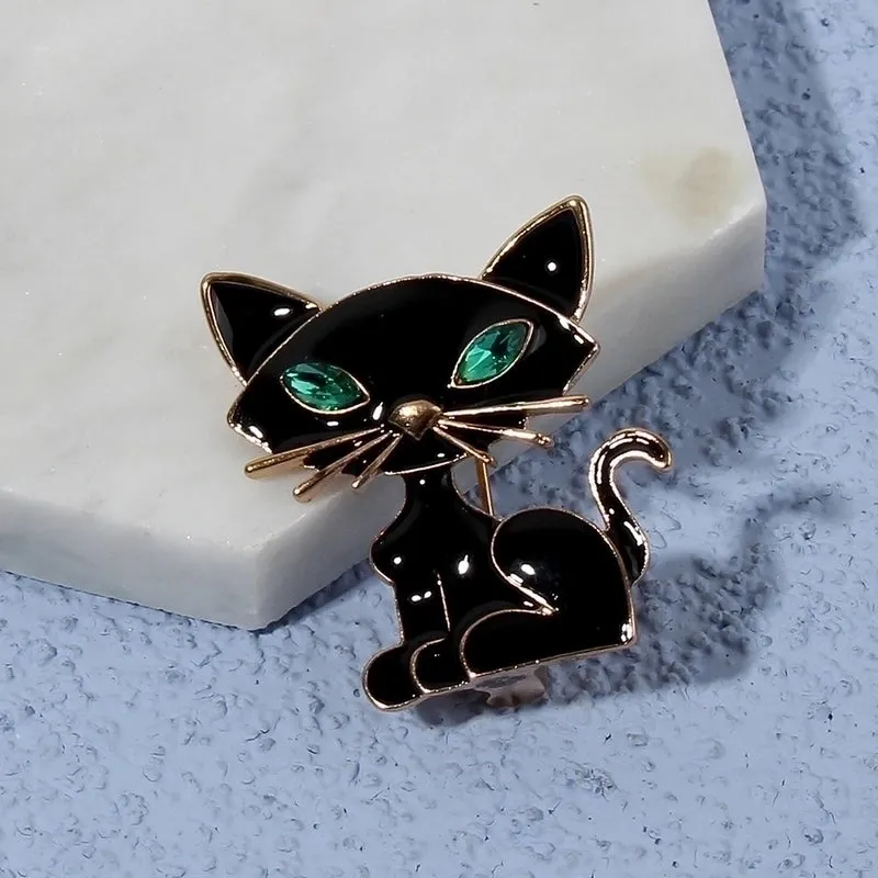 Fashion Pin Cat Alloy Enamel Inlay Rhinestones Women'S Brooches