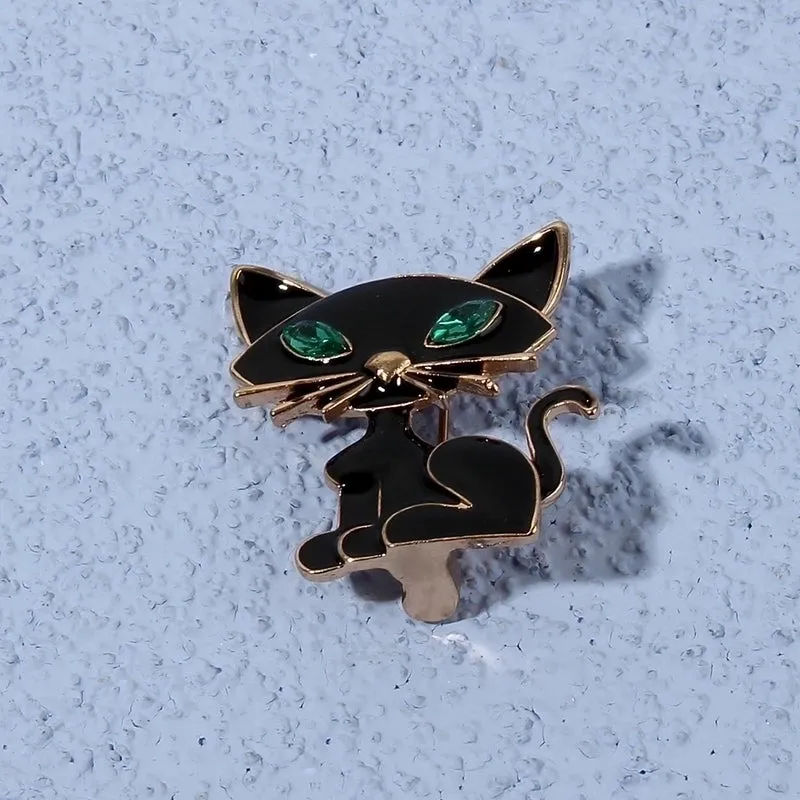 Fashion Pin Cat Alloy Enamel Inlay Rhinestones Women'S Brooches