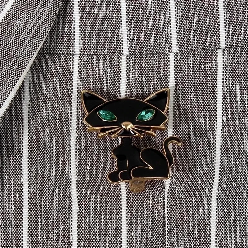 Fashion Pin Cat Alloy Enamel Inlay Rhinestones Women'S Brooches