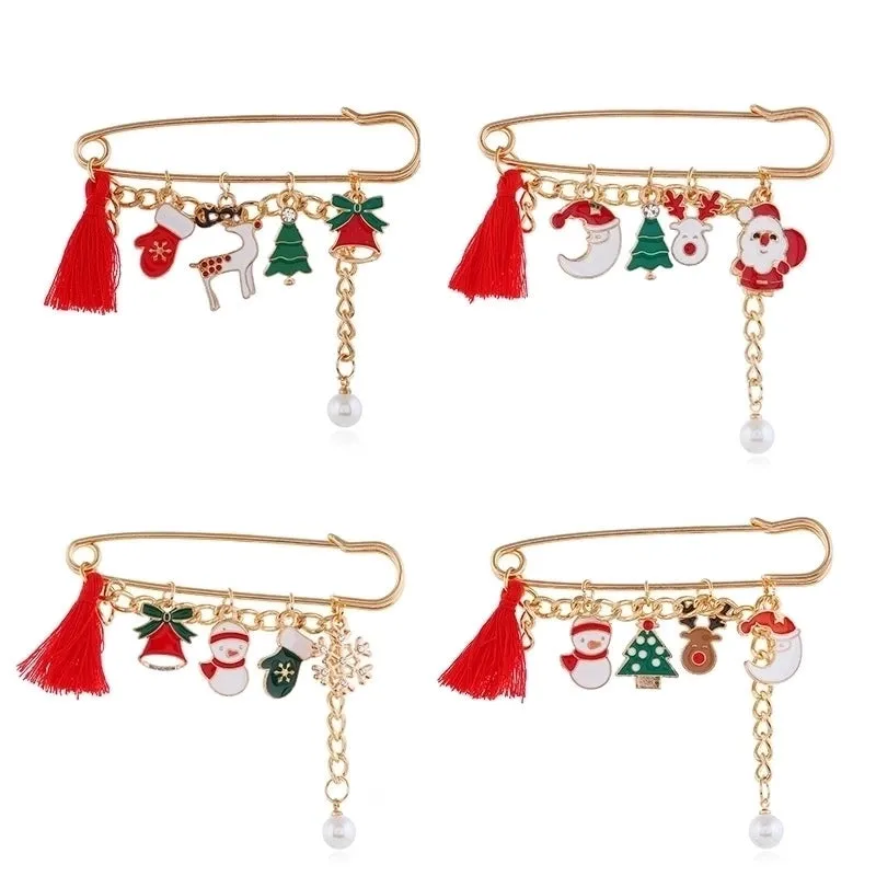 Fashion Pin Christmas Tree Santa Claus Snowman Alloy Enamel Rhinestones Women'S Brooches