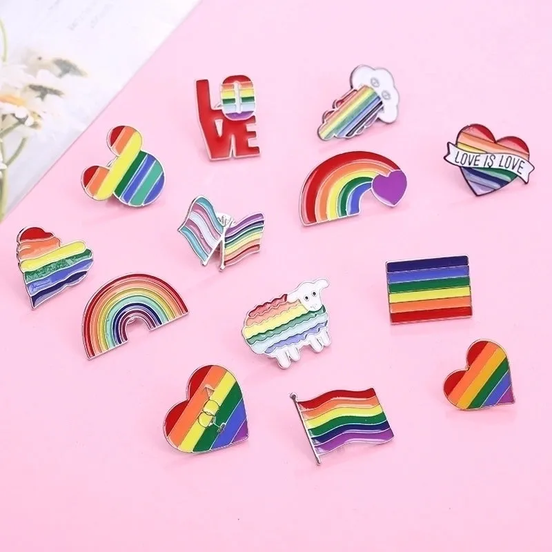 Fashion Pin Clouds Rainbow Heart Shape Alloy Enamel Unisex Brooches