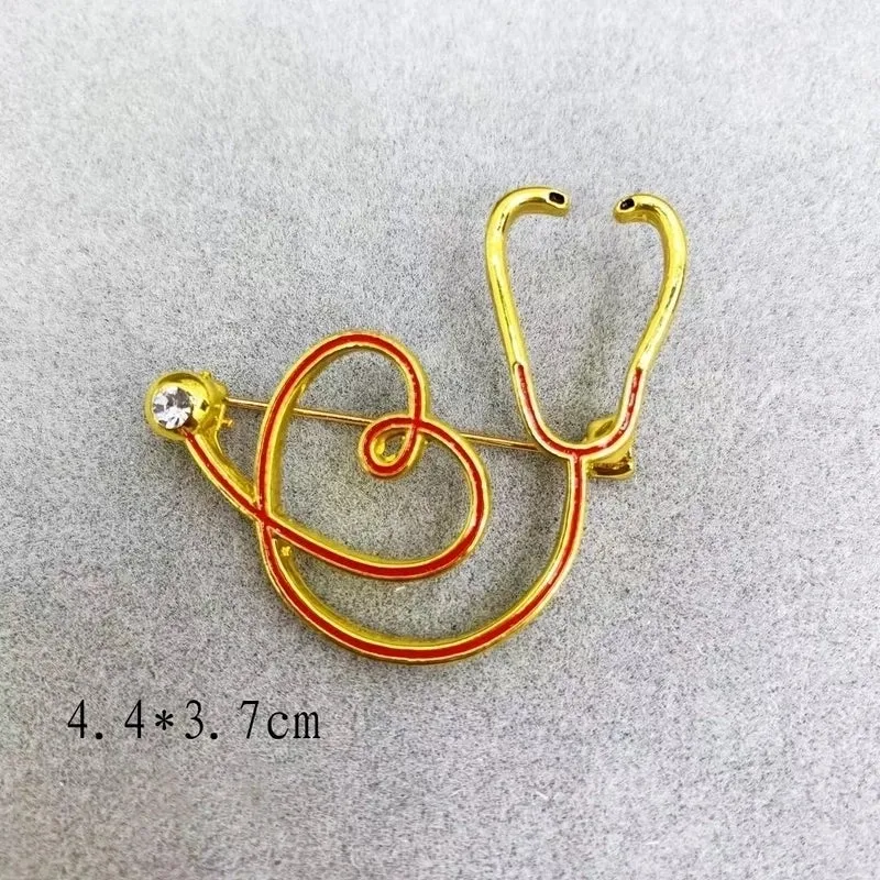 Fashion Pin Electrocardiogram Alloy Enamel Inlay Rhinestones Women'S Brooches